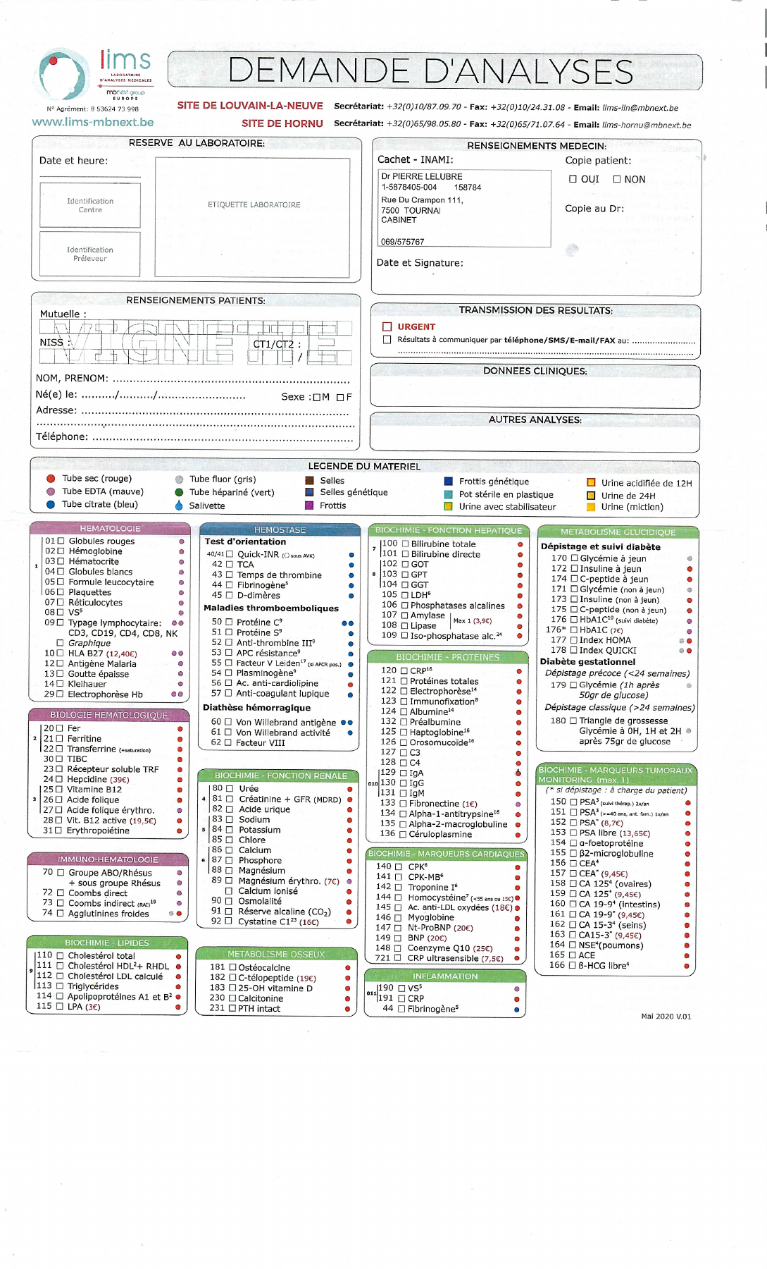 Exemple de demande d’analyse — LIMS